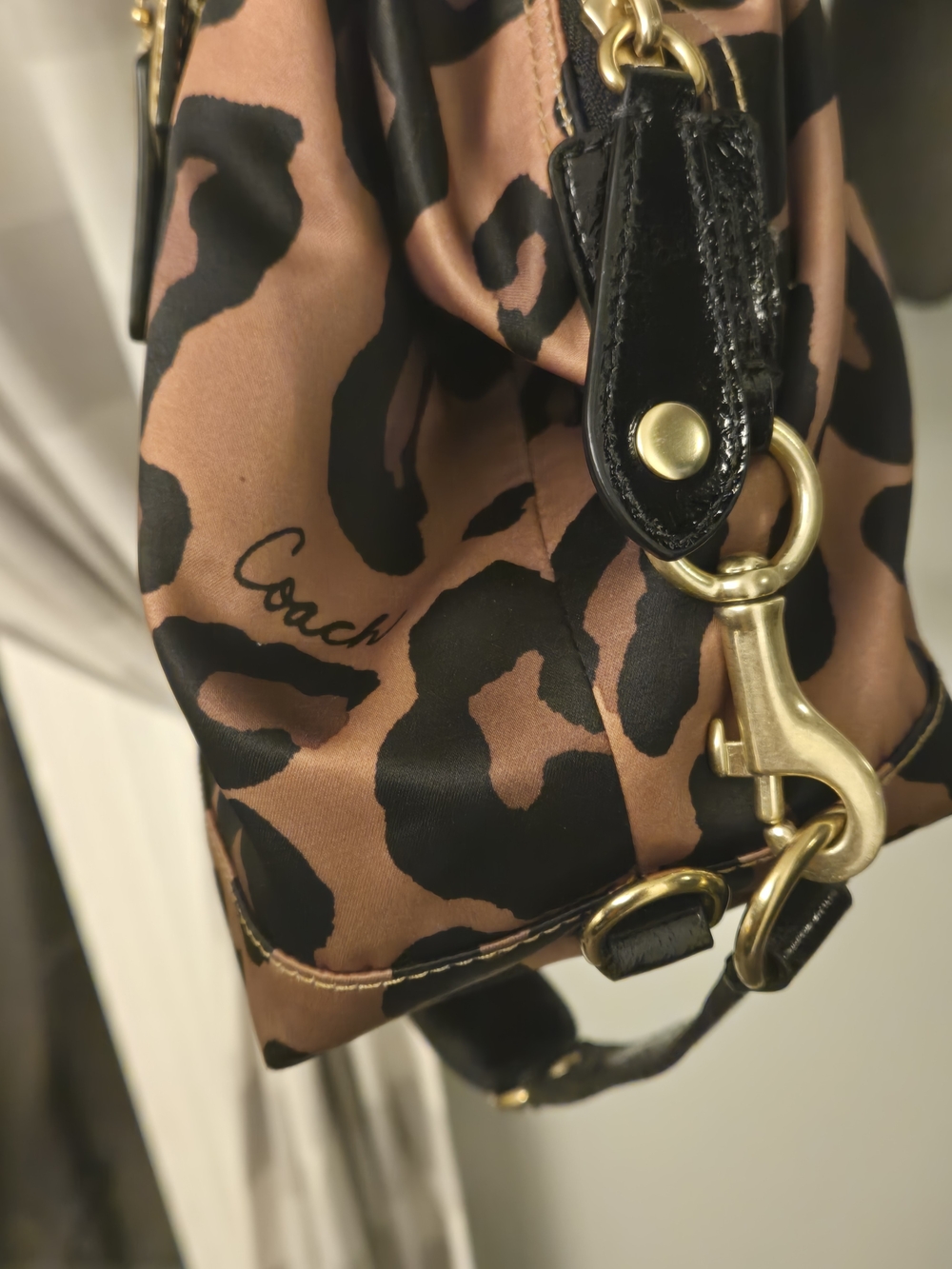 Coach Leopard-Print Satchel in Brown and Black with Gold Hardware - Picture 9 of 10